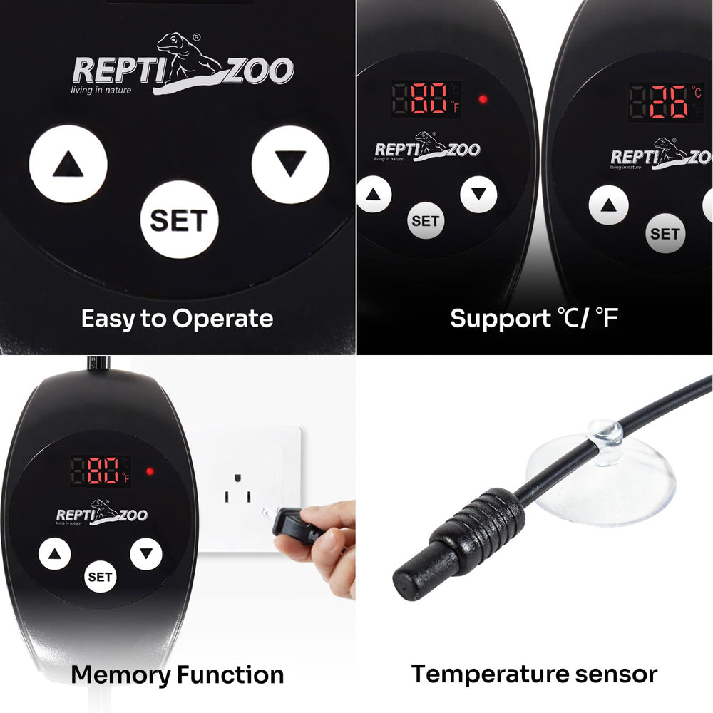 REPTI ZOO max 150W-capable fixture supports versatile bulb choices.