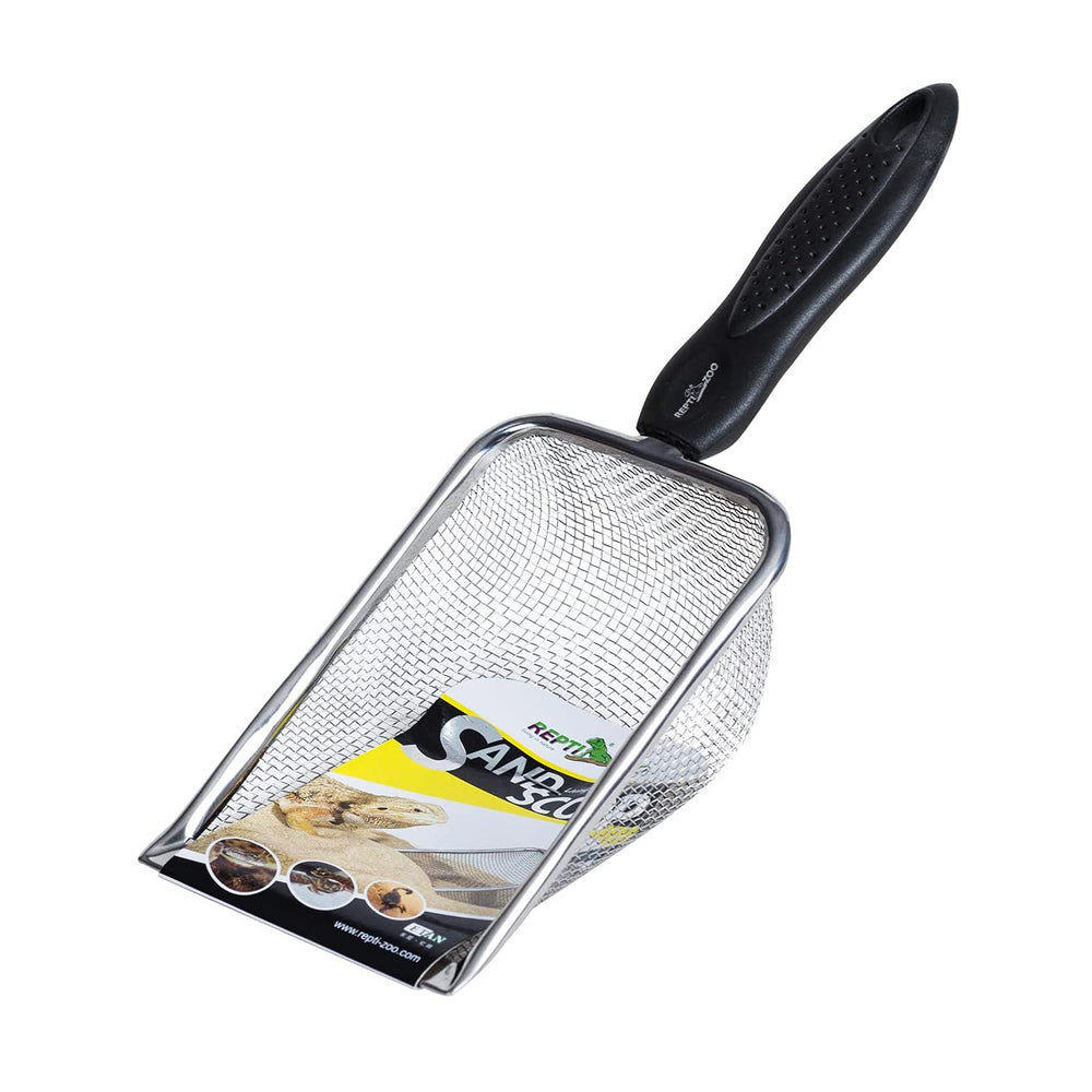 REPTI ZOO reptile sand stainless steel mesh scoop shows durable terrarium cleanup tool.