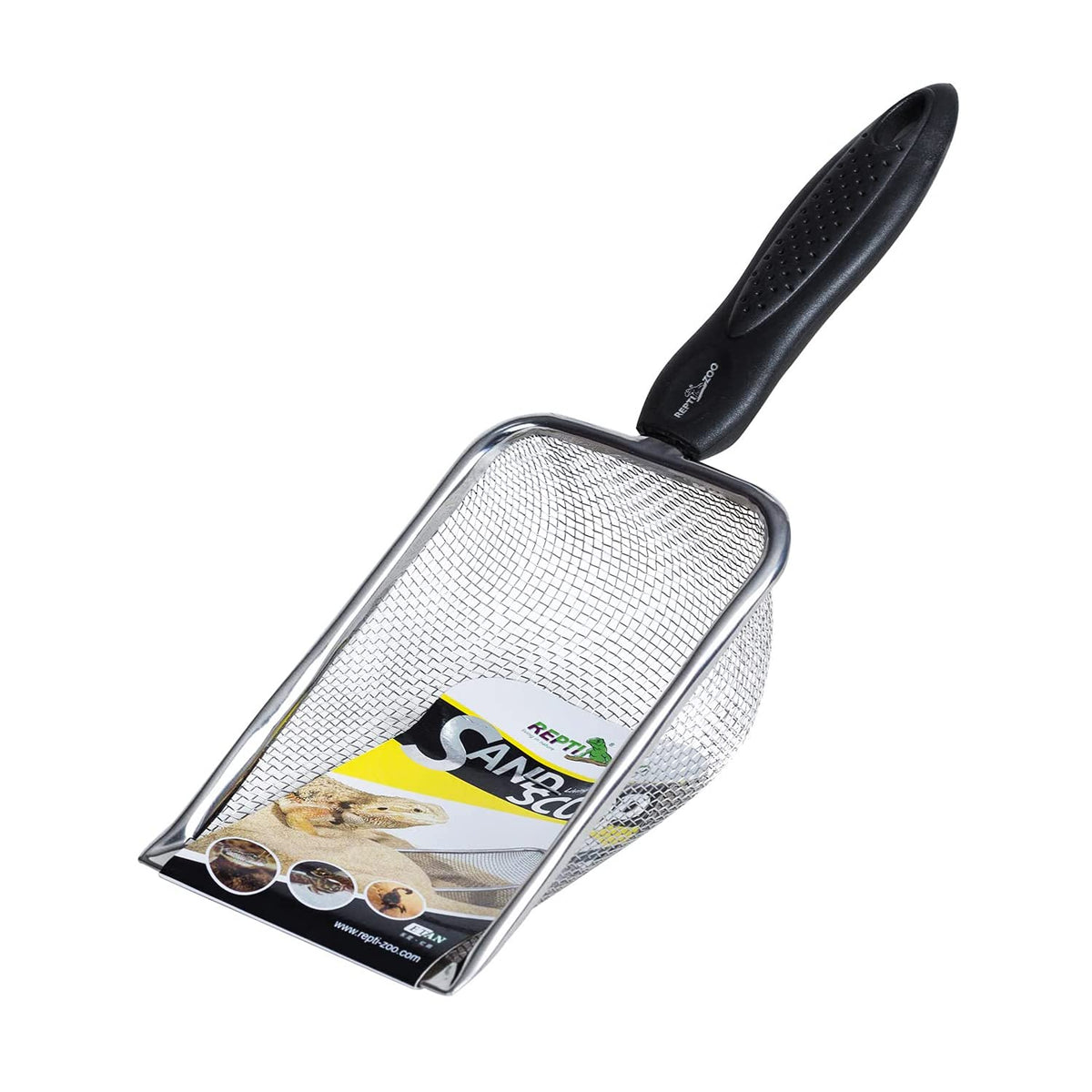 REPTI ZOO reptile sand stainless steel mesh scoop shows durable terrarium cleanup tool.