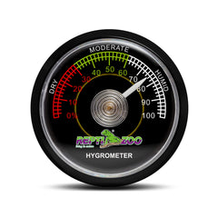 REPTI ZOO reptile terrarium hygrometer dial front with color-coded humidity indicators.