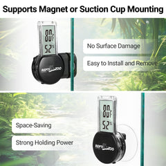 REPTI ZOO secure magnetic mount keeps the monitor stable inside reptile enclosures.