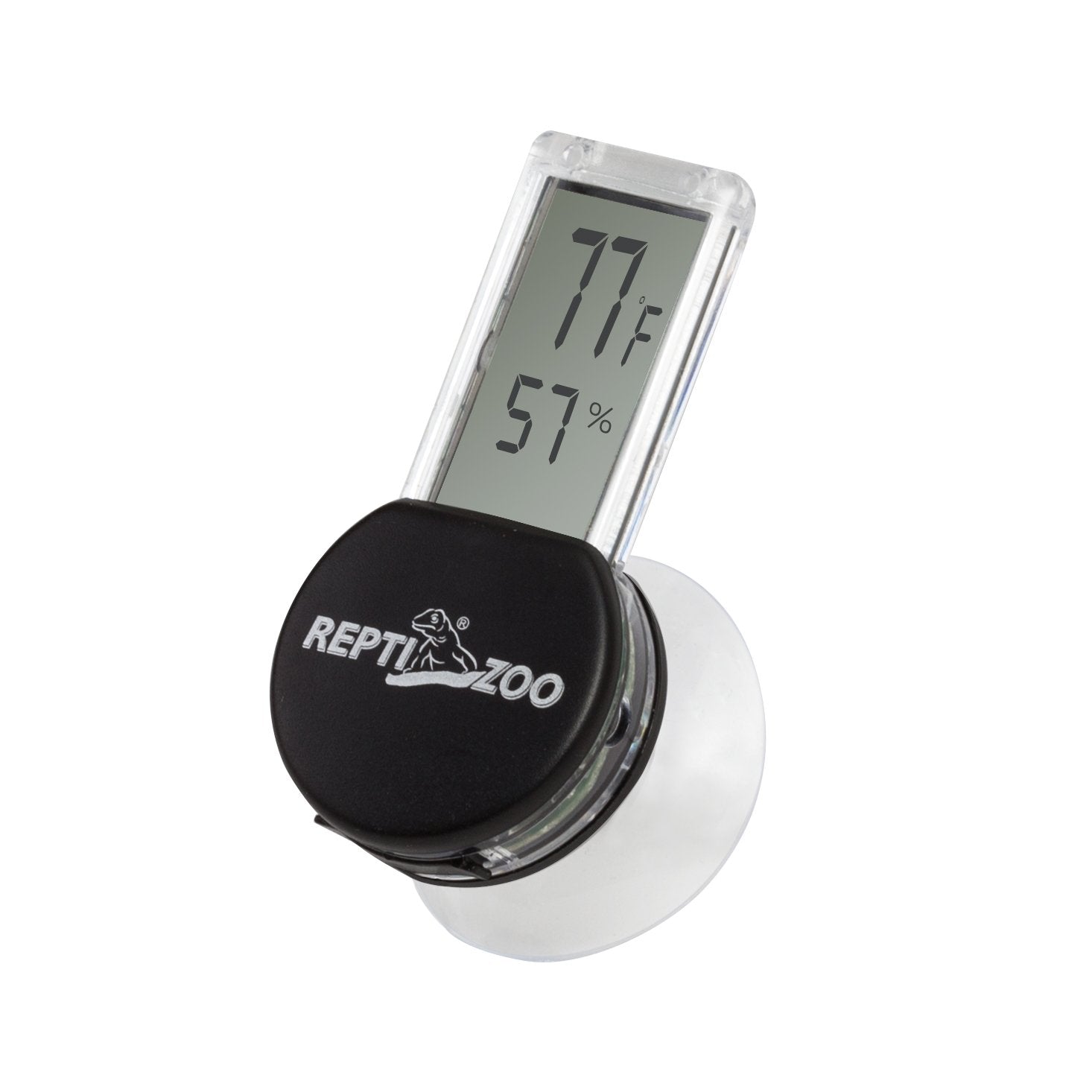 REPTI ZOO terrarium thermometer front LCD reads temp and humidity at a glance.