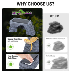 REPTI ZOO Thermal storage slate top captures heat for extended warmth.