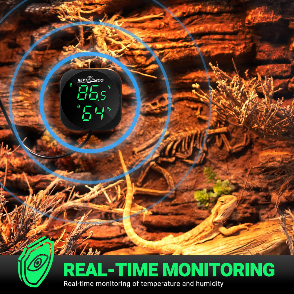 REPTI ZOO Thermometer Hygrometer night-visibility view ensures reliable readings after dark.