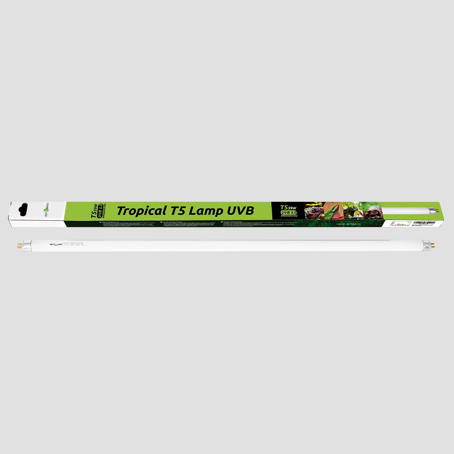 REPTI ZOO UVB bulb showcases AT28 hood-ready compatibility for easy setup.