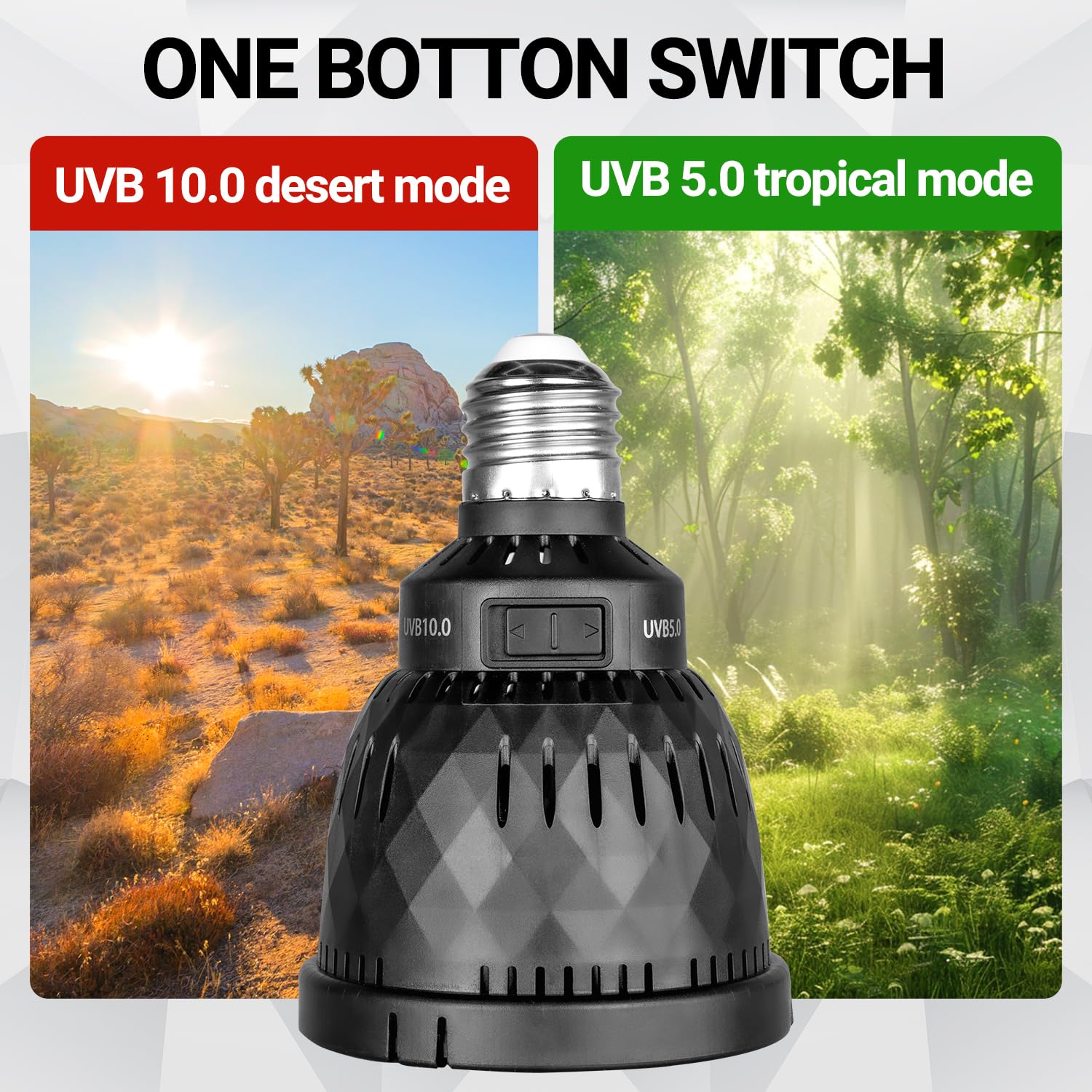 REPTI ZOO UVB Light — 5000K spectrum delivers natural sunlight feel for daylight-like illumination.