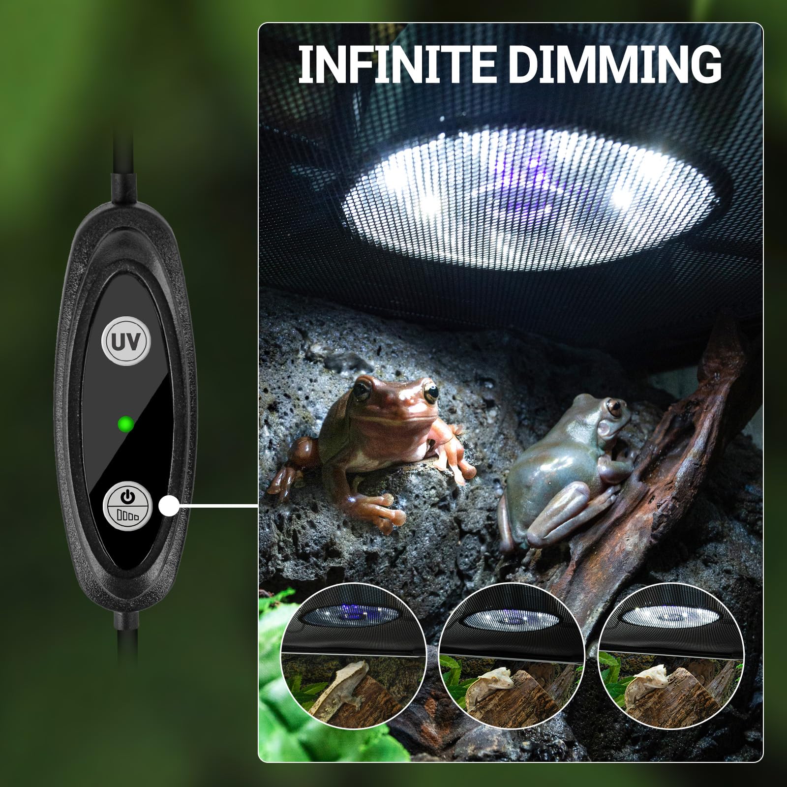 REPTI ZOO UVB light desert mode setting delivering UVB10.0 for desert reptiles.