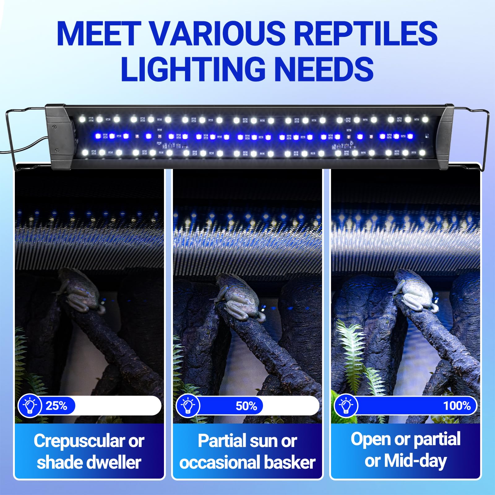 REPTI ZOO UVB light dimming installation options with mounting brackets.