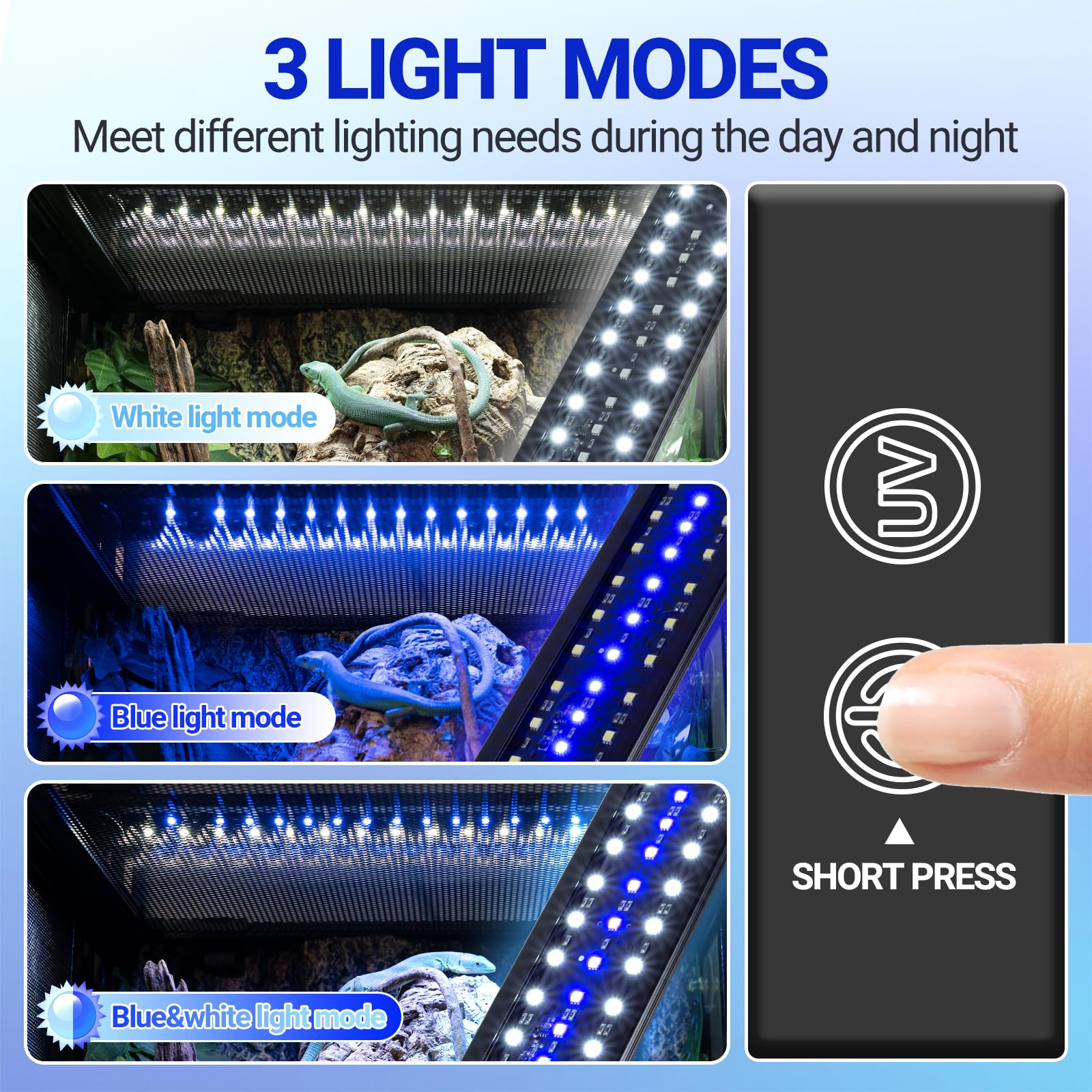 REPTI ZOO UVB light dimming mounted over terrarium for full coverage.
