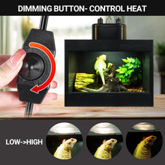 REPTI ZOO UVB/UVA control highlights adjustable exposure for safe basking cycles.