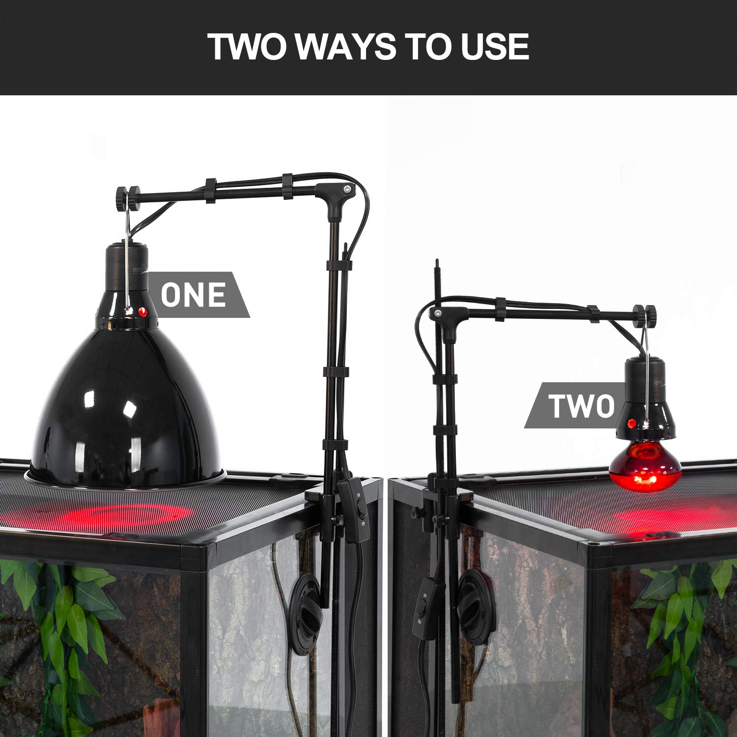 REPTI ZOO vented top dome promotes heat dissipation in reptile enclosures.