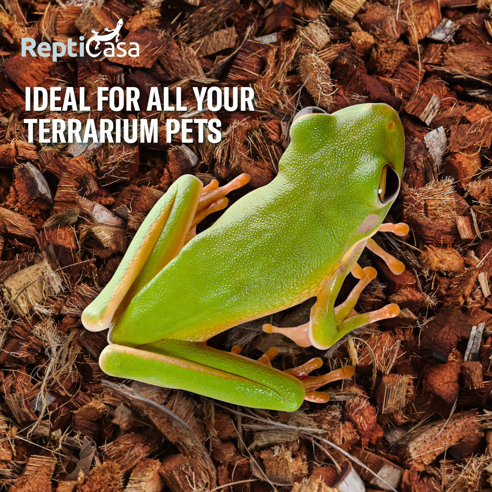 ReptiCasa Coconut Chips Substrate natural husk close-up presents an organic bedding option.