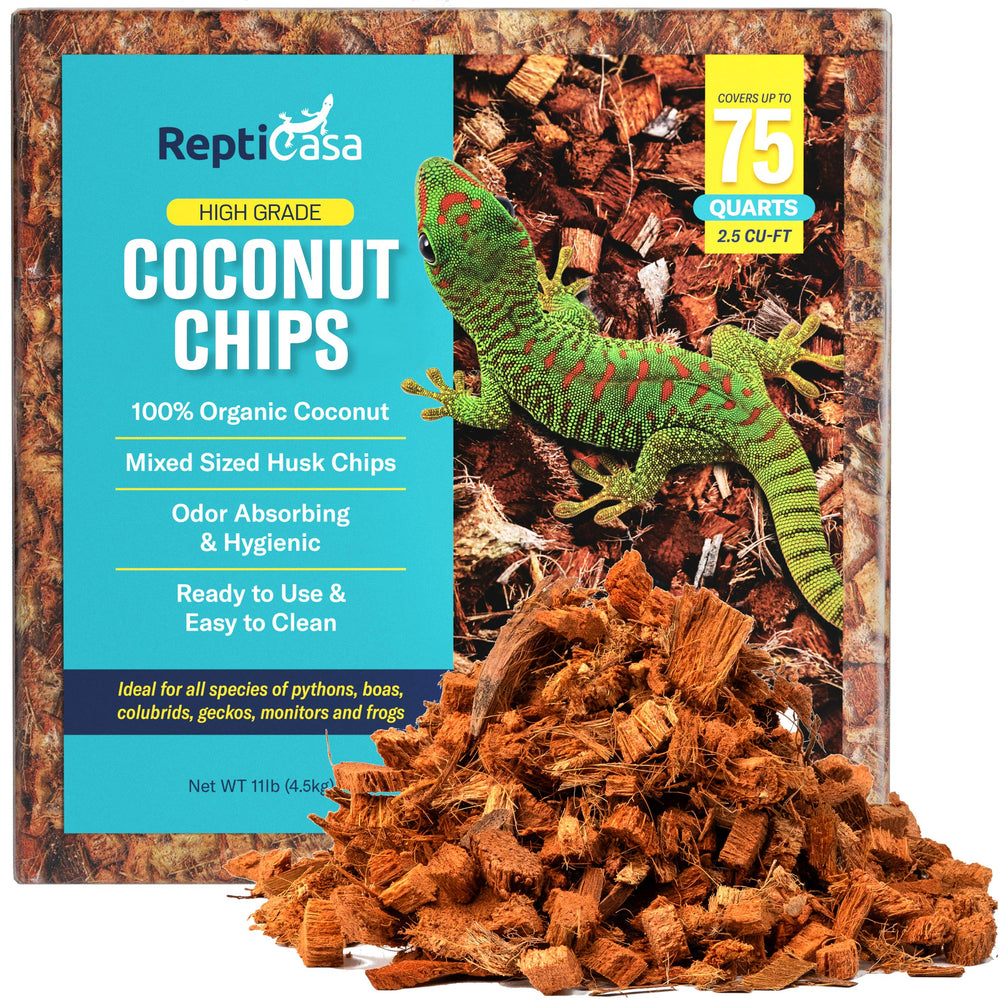 ReptiCasa Coconut Chips Substrate expanded to 75 quarts demonstrates efficient enclosure coverage.
