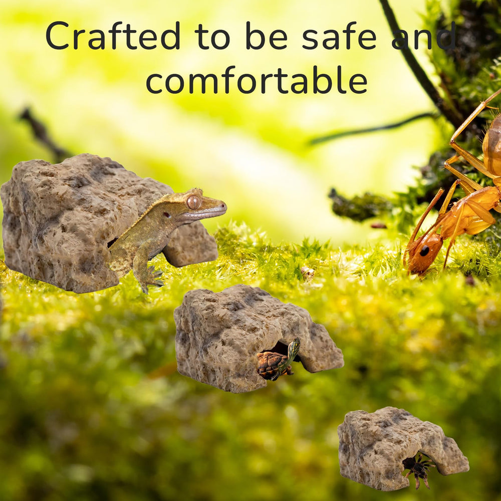 Repticircle reptile hide-habitat-ensemble complements bearded dragon and gecko enclosures with natural vibes.