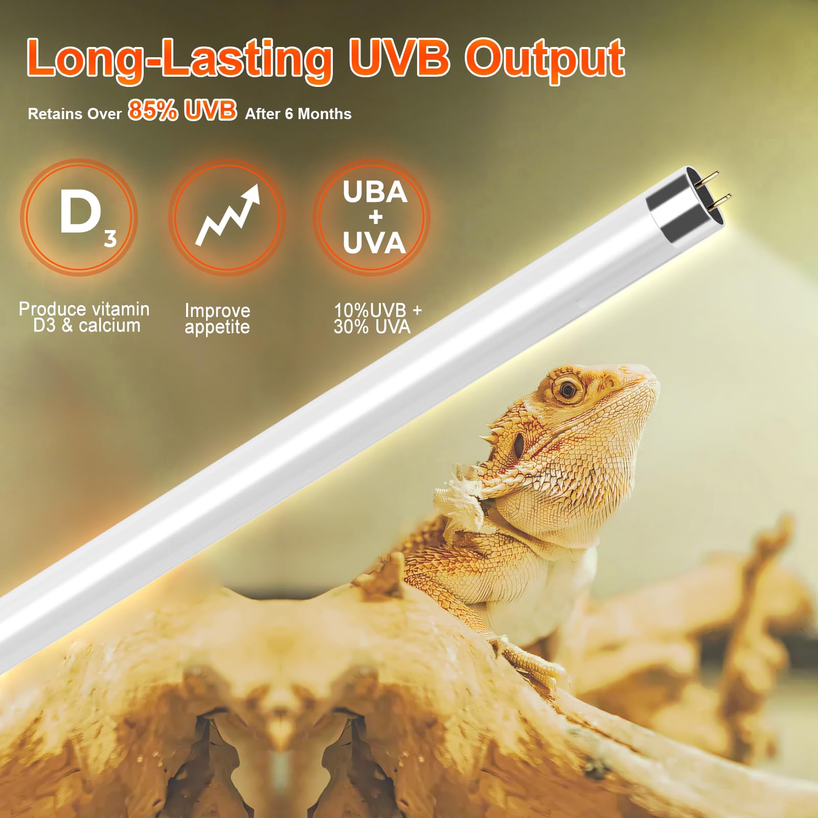 REPTIDLDB T5 UVB bulb kit closeup highlighting replaceable bulb for easy maintenance.