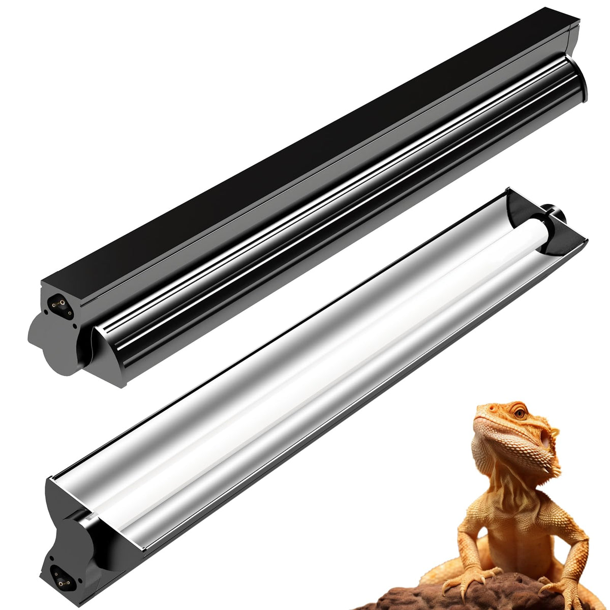 REPTIDLDB T5 UVB fixture front view shows compact desert-ready design for reptiles.