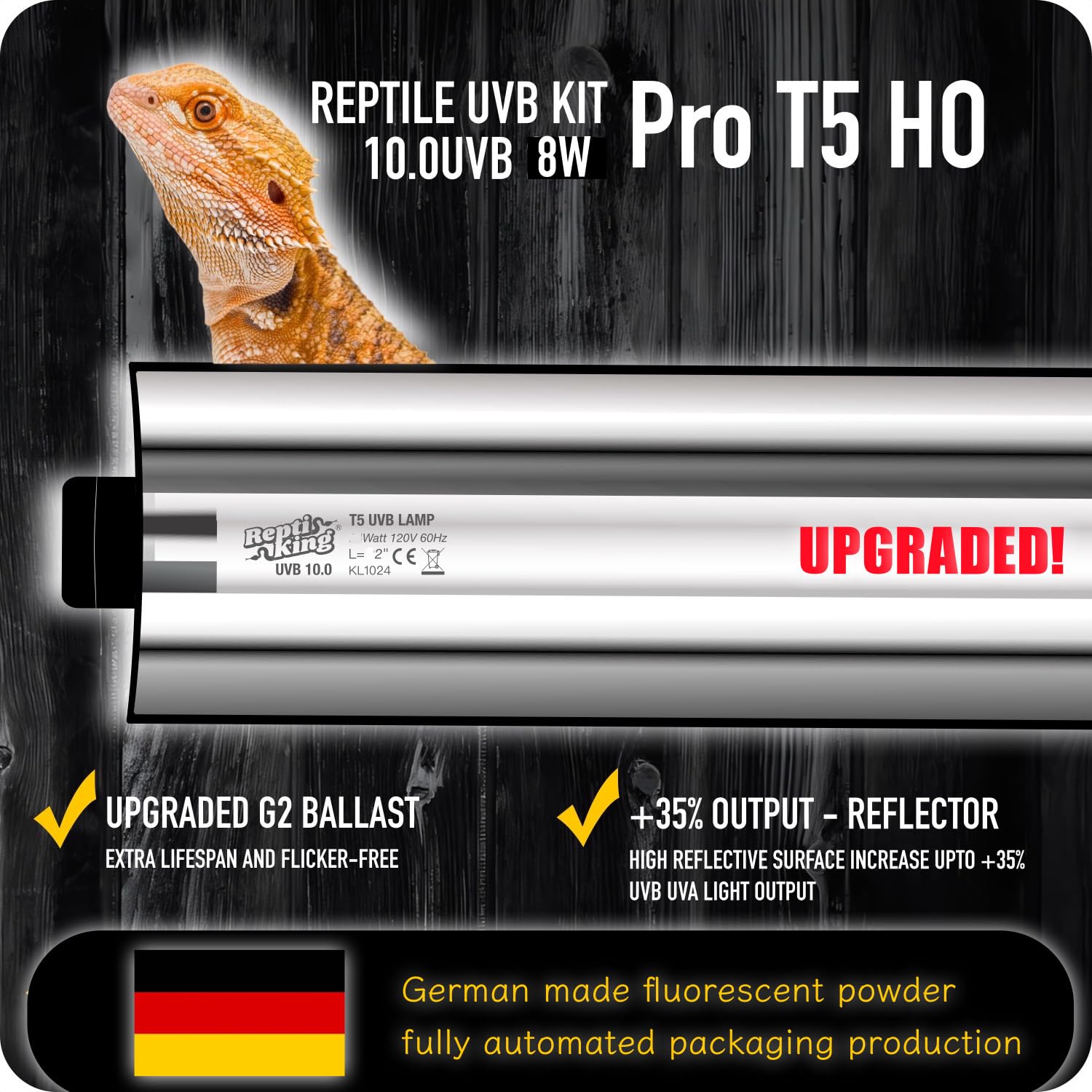 ReptiKing 12-inch T5 bulb length fits compact terrariums for efficient UVB coverage.