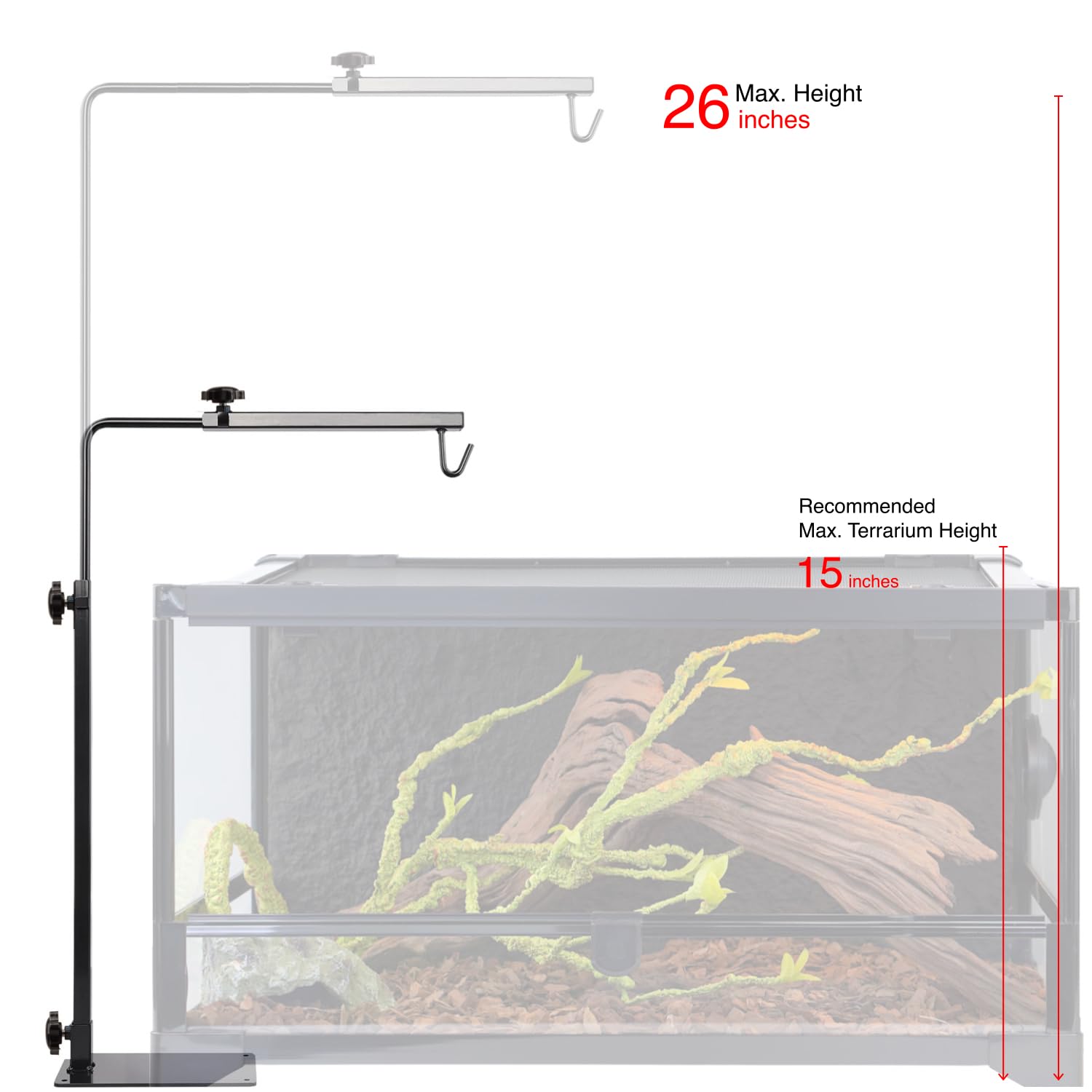 ReptiKing adjustable lamp stand pole lets you fine-tune height for precise basking.