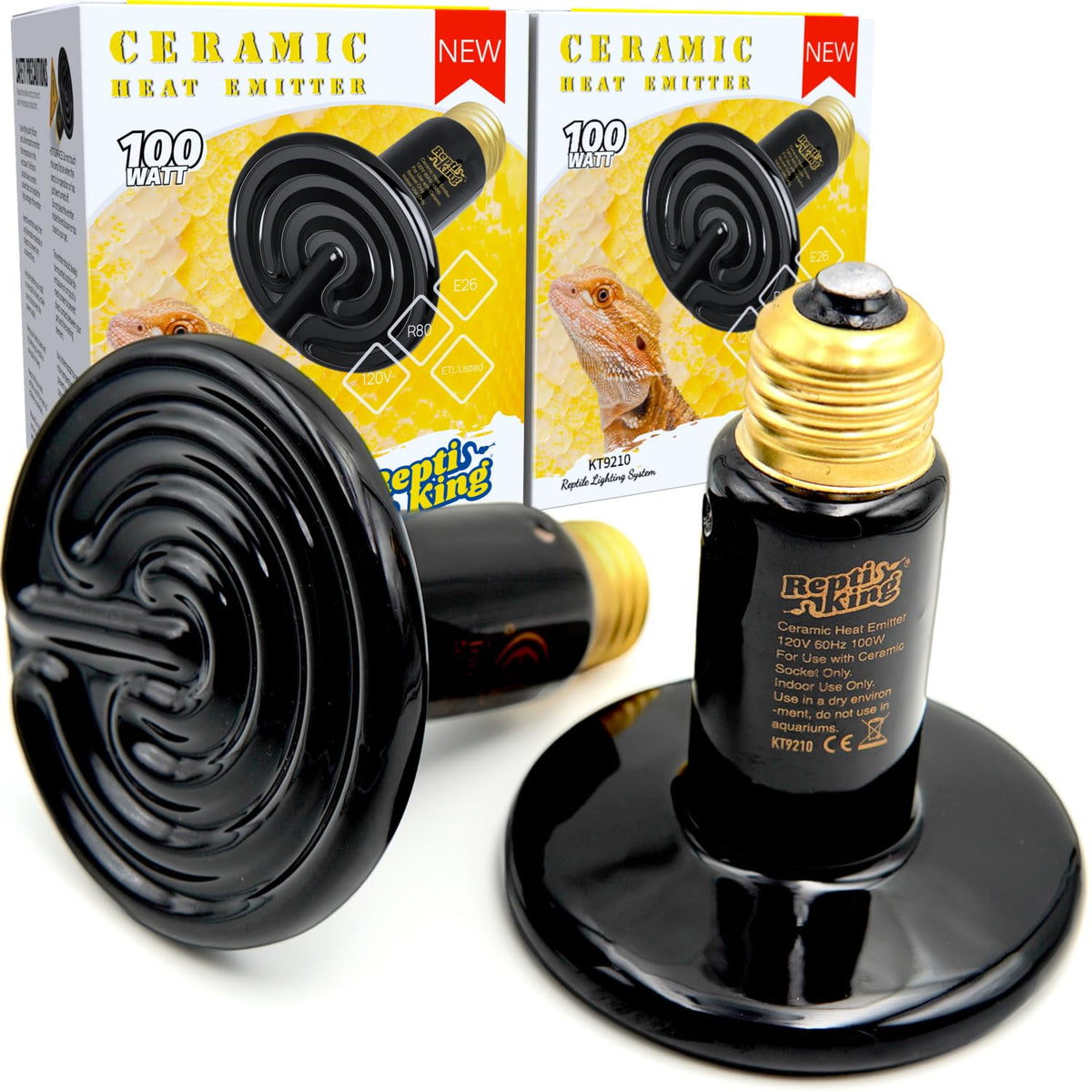 ReptiKing Ceramic Heat Emitter front view offers steady reptile warmth for basking