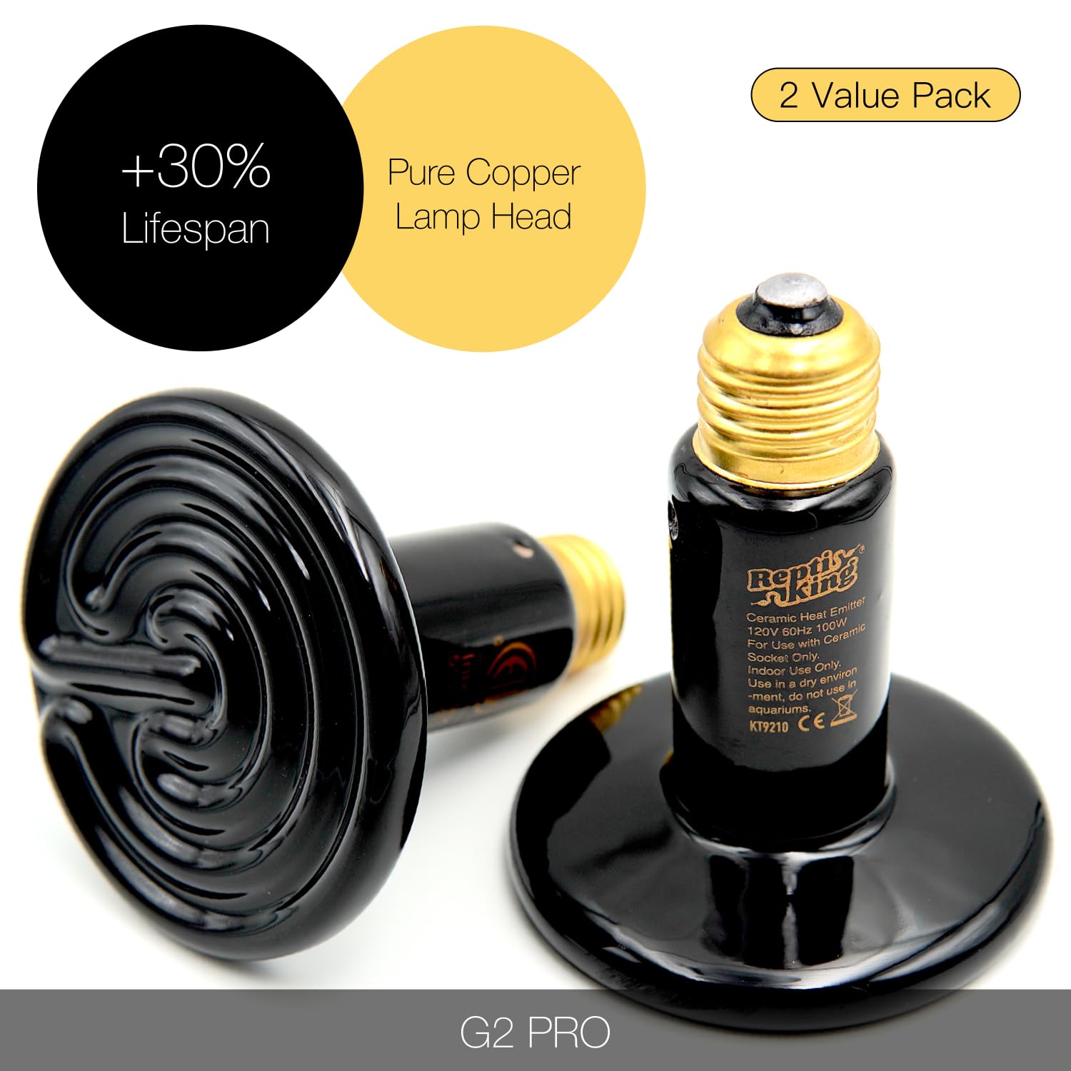 ReptiKing ceramic heat emitter side view highlights bulb shape for focused basking
