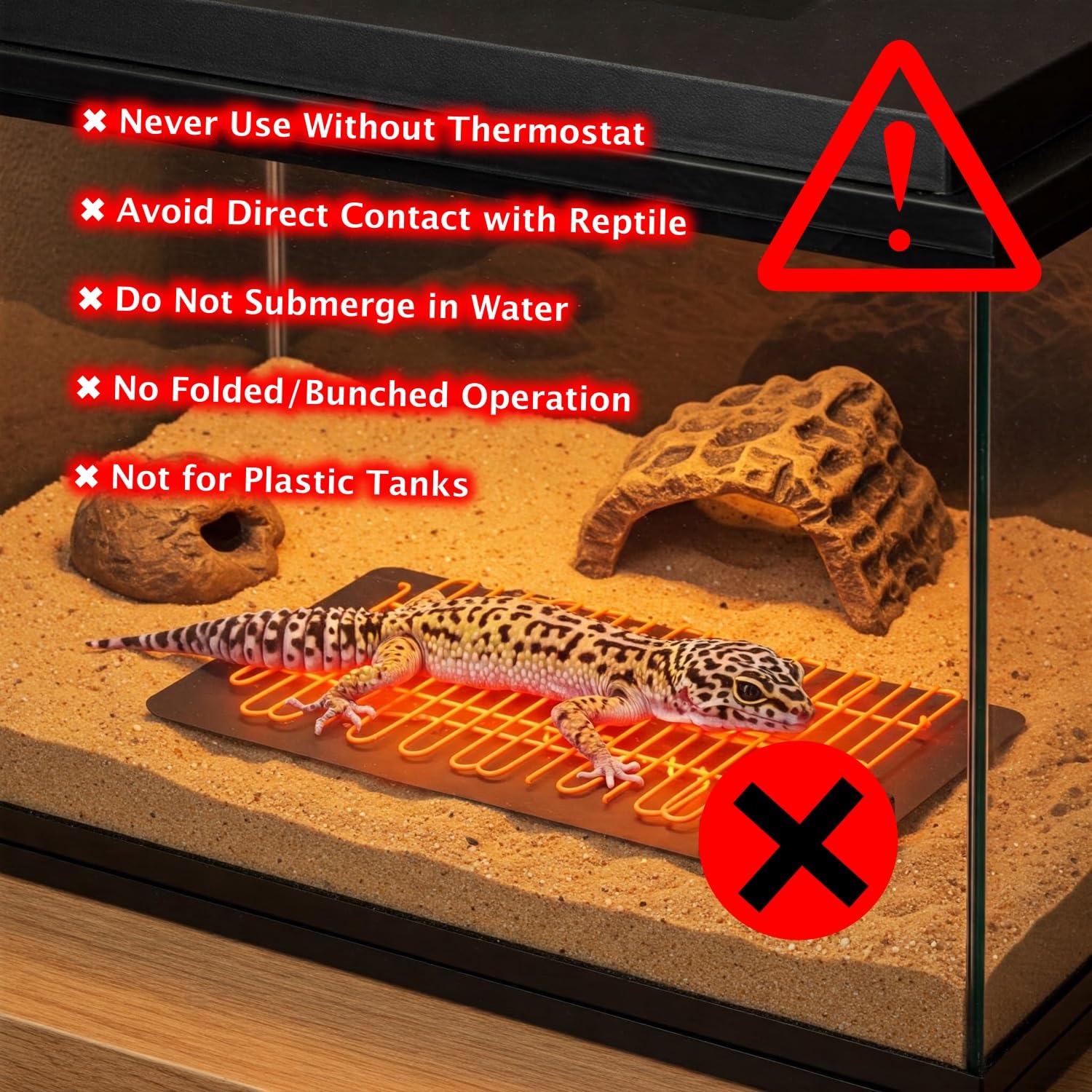 ReptiKing heat pad bottom-placement highlights easy setup on glass terrariums