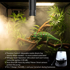 ReptiKing Reptile Fogger automatic shutoff demonstrates safety with continuous operation and low-water protection.