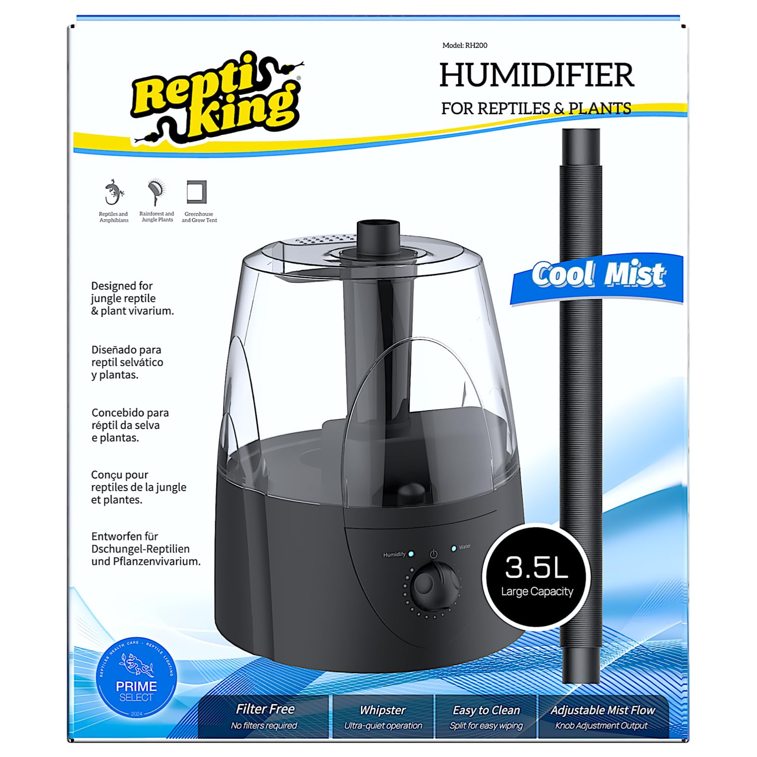 ReptiKing Reptile Fogger water reservoir visual highlights large capacity for long humidity sessions.