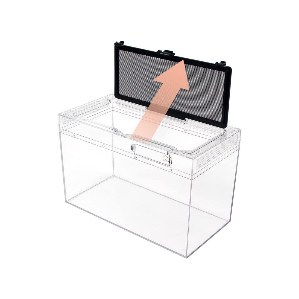 Reptile Growth terrarium 10gal assembly unboxing image shows easy setup with feeding ports.