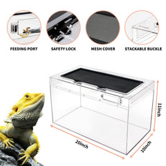 Reptile Growth terrarium 10gal feeding port close-up for easy feeding without escapes.