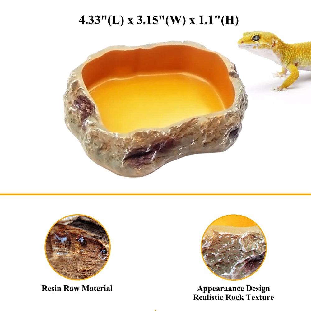 Reptile Growth water-dish shows spill-resistant water access for setups.