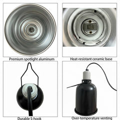 Reptilux independent switch and hanging hook enable flexible positioning.