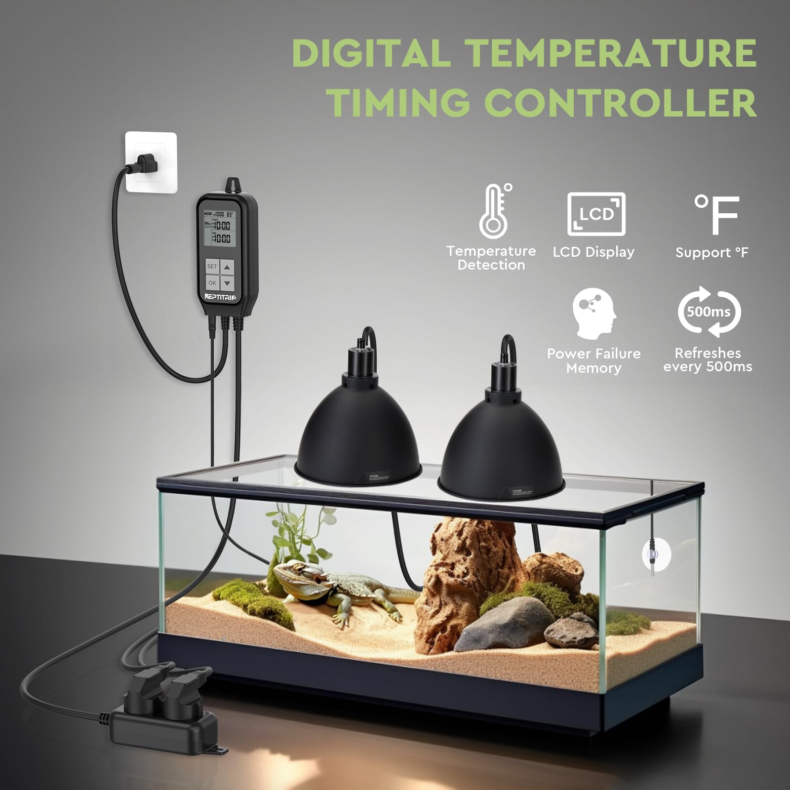 REPTITRIP day-night setup demonstrates separate temperatures for active and rest periods.