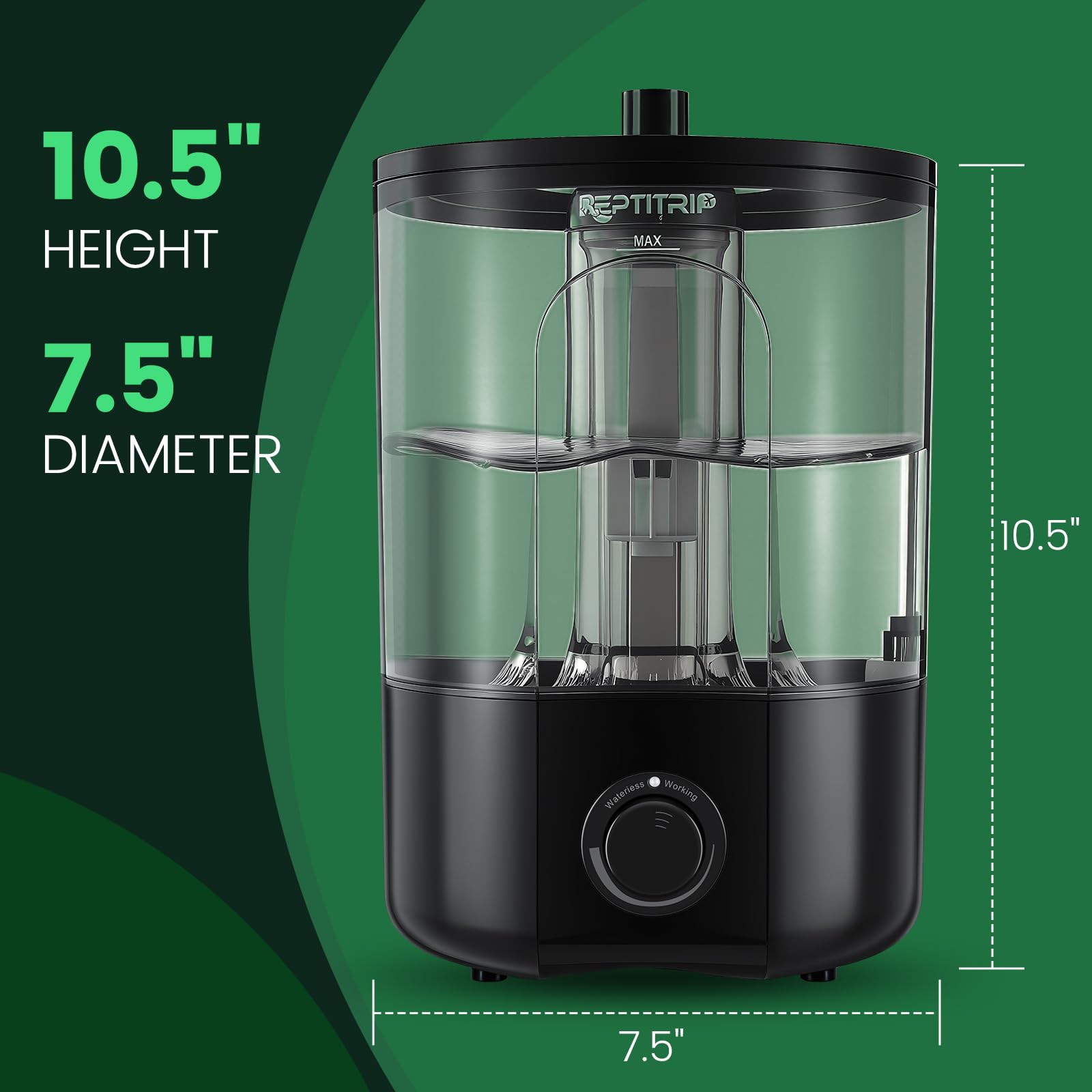 REPTITRIP dry-burn protection indicator flashes red when the tank is empty.