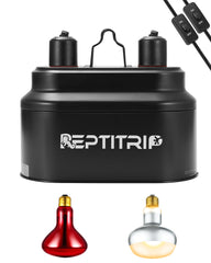 REPTITRIP dual reptile lamp fixture front view shows independent heat controls for reliable terrarium warmth.