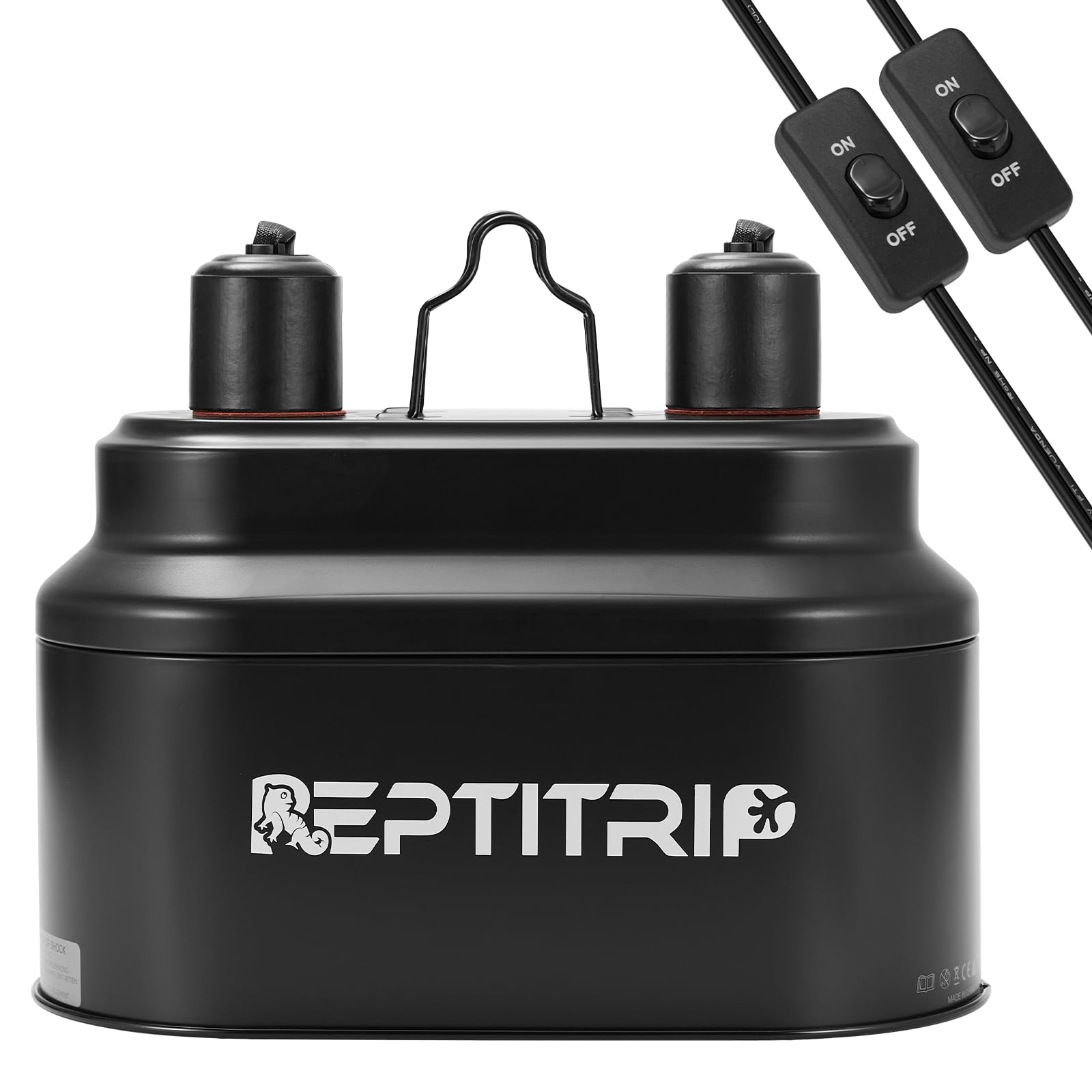 REPTITRIP dual reptile light fixture shows independent switches for heat and UVB control