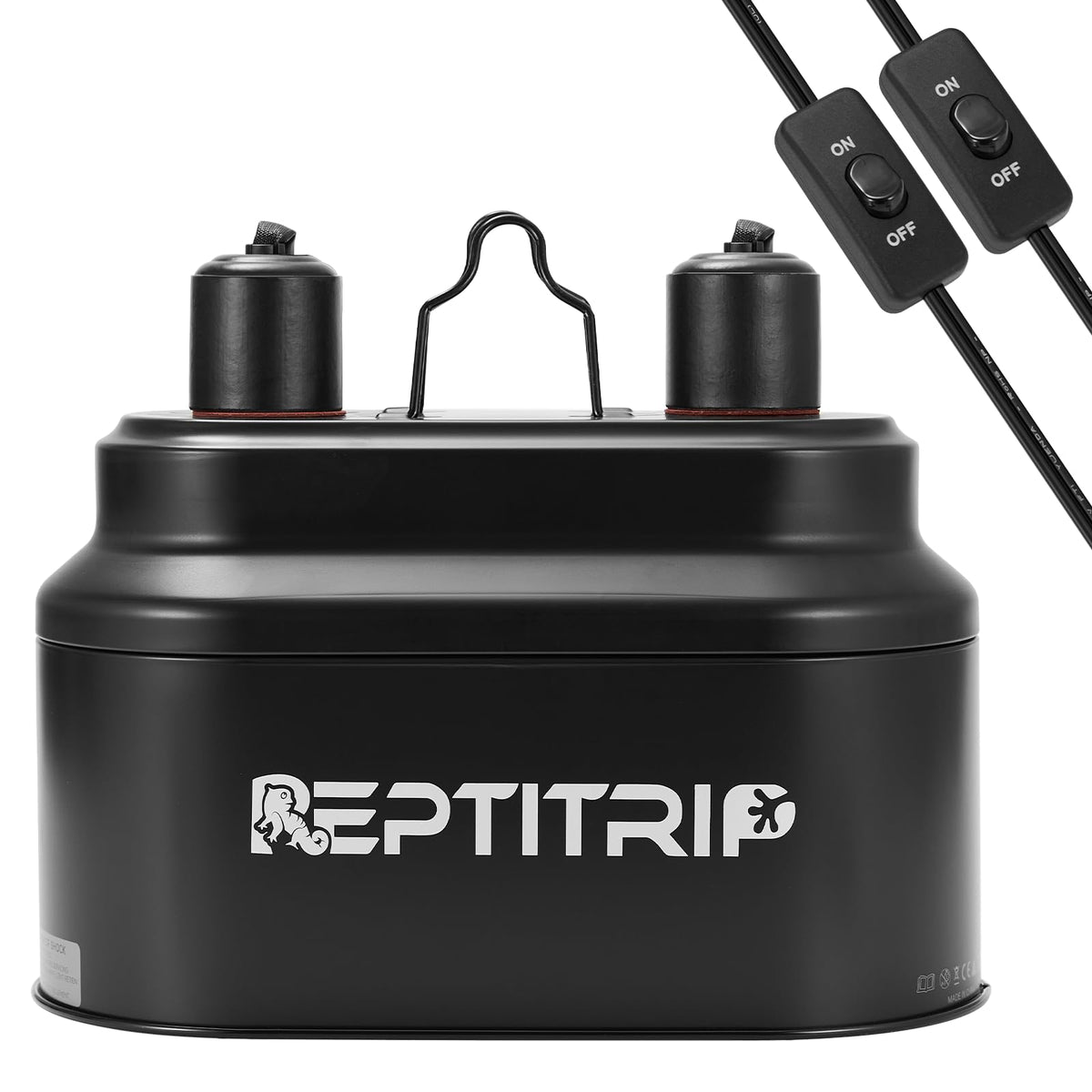 REPTITRIP dual reptile light fixture shows independent switches for heat and UVB control