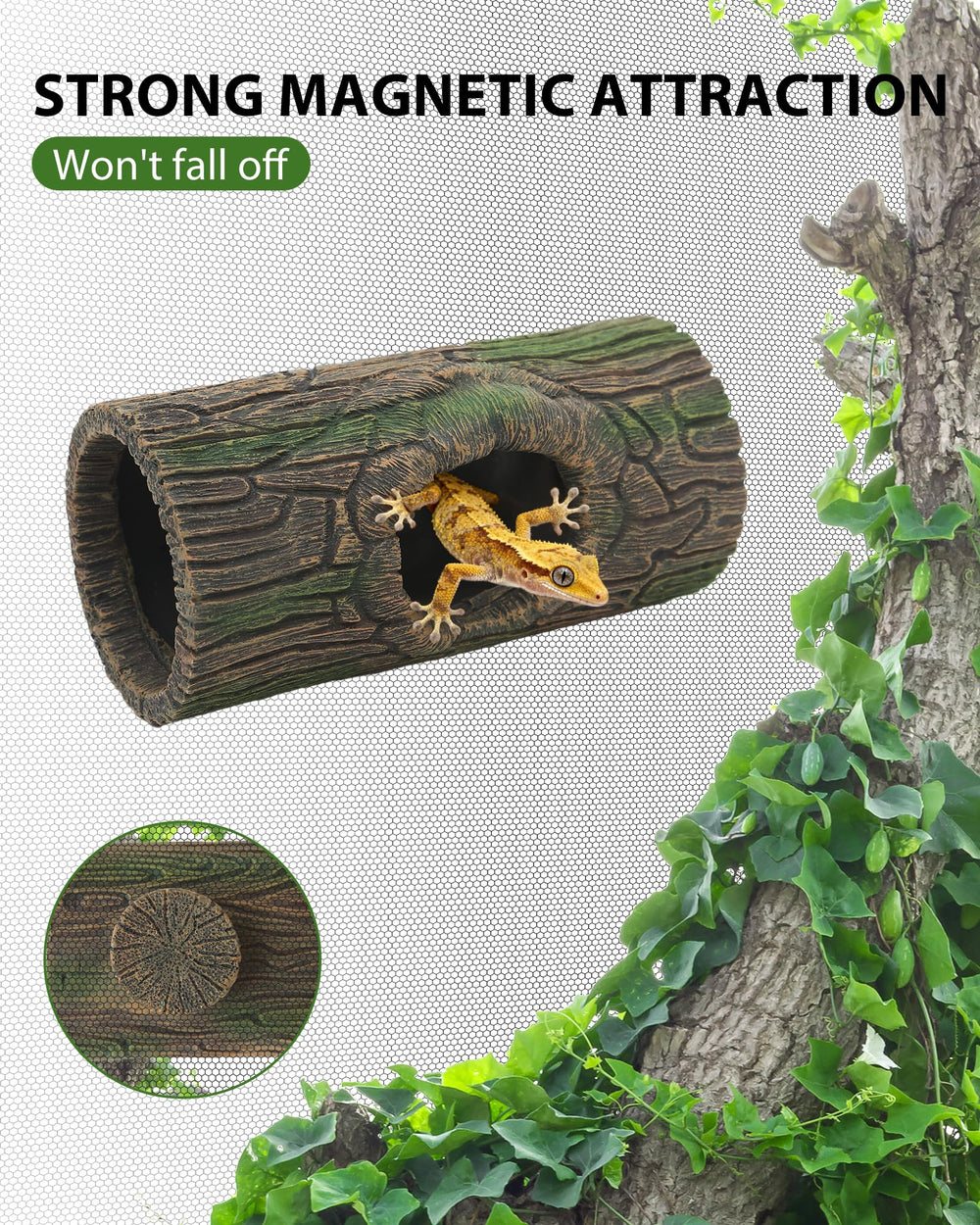 REPTITRIP resin hollow log cave showcases smooth edges for safe terrarium hiding