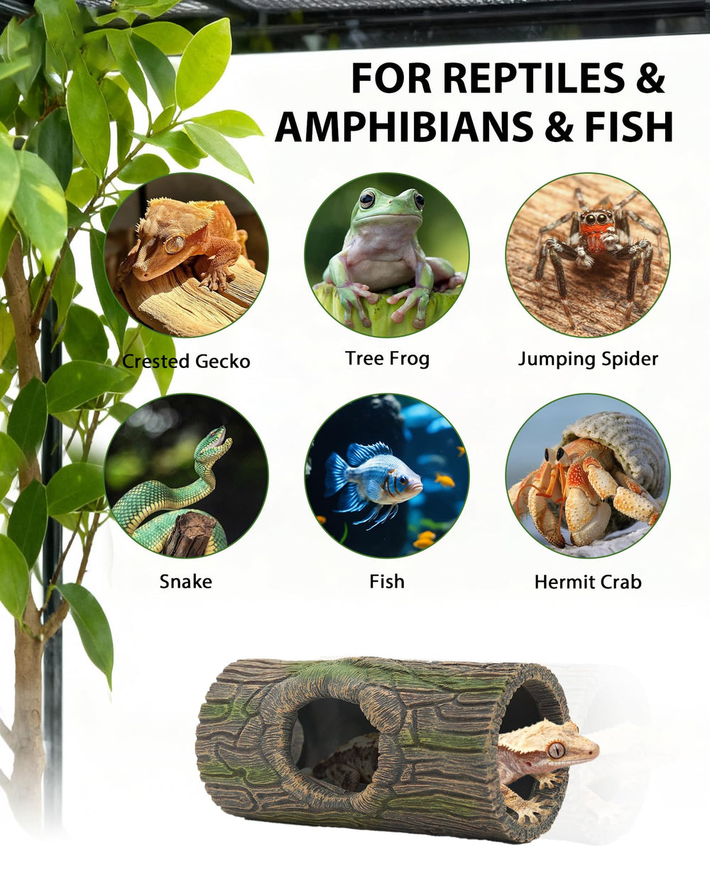 REPTITRIP natural-looking log design supports shelter and exploration in enclosures