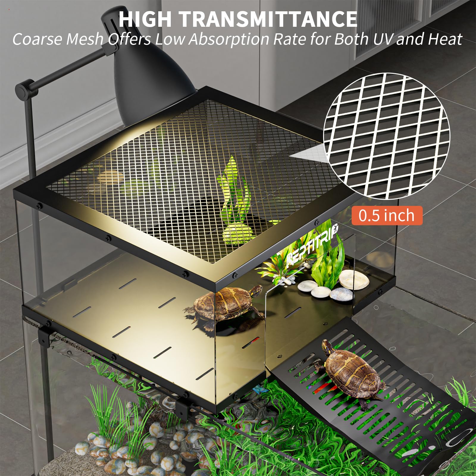 REPTITRIP polycarbonate basking surface enables bright light and clear observation
