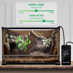 REPTITRIP reptile mister setup easy install shows quick mounting with suction cups.