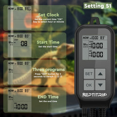 REPTITRIP socket-1 timing-on-off demonstrates automated lighting and heating.