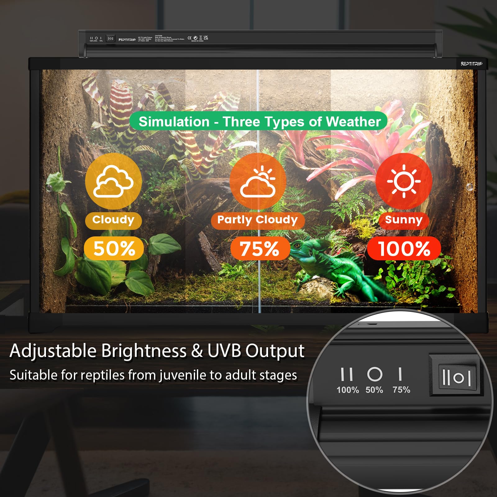 REPTITRIP T5 UVB light 23in side view highlights durable housing and clean lines.