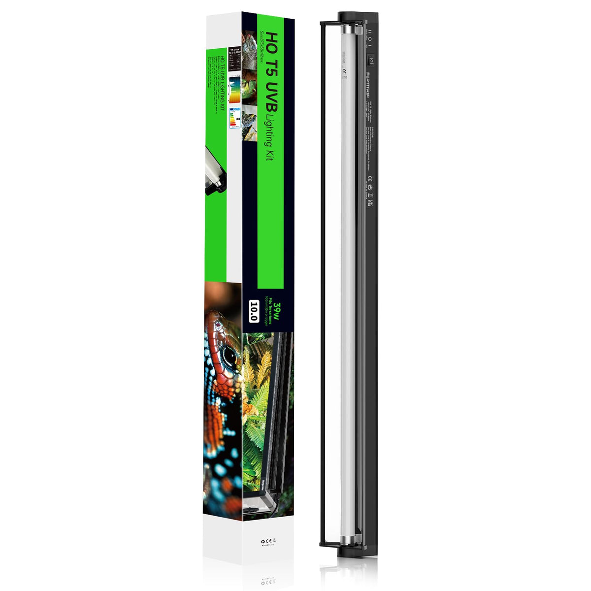 REPTITRIP T5 UVB light 35-inch side view shows durable aluminum housing for long-lasting reptile lighting