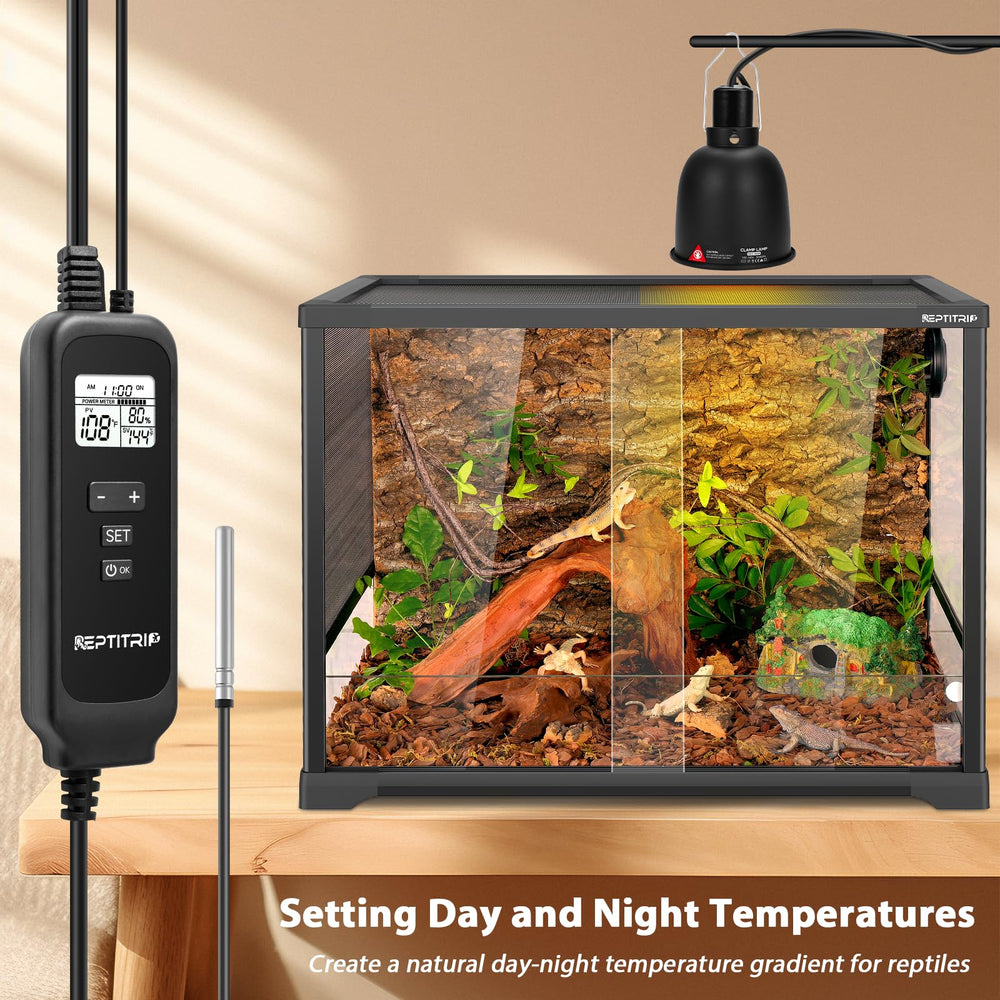 REPTITRIP PID-controlled thermostat ensures stable temperatures with minimal bulb wear
