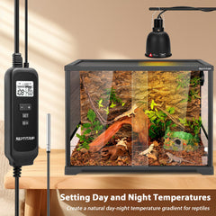 REPTITRIP PID-controlled thermostat ensures stable temperatures with minimal bulb wear