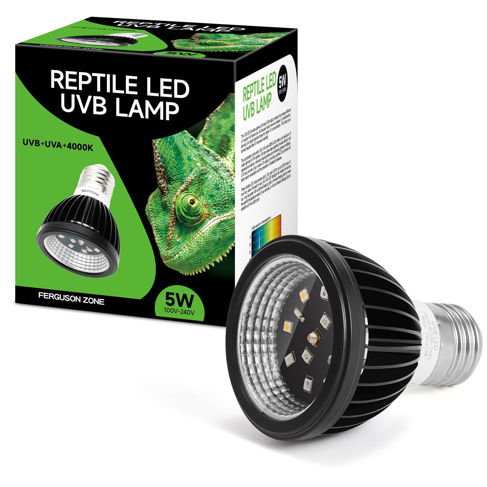 REPTITRIP UVB light 5W bulb close-up highlights compact design for reptile enclosures