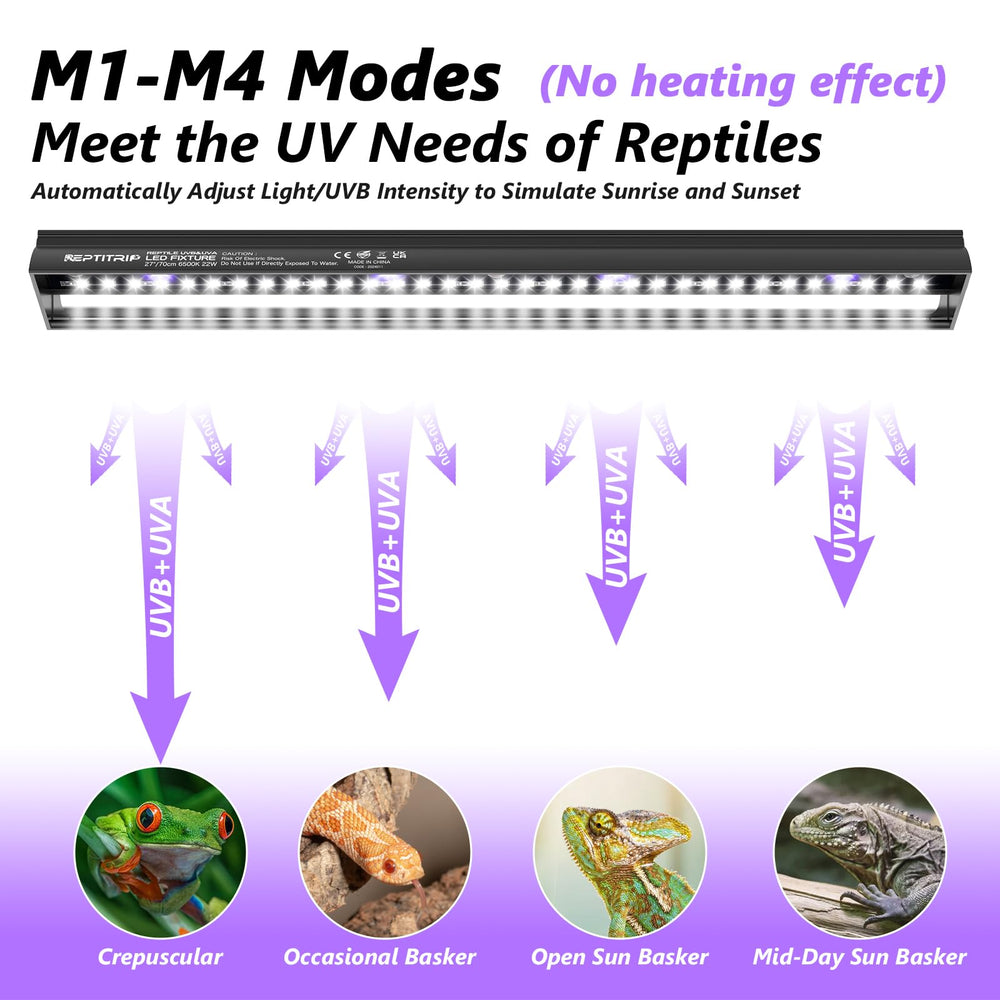 REPTITRIP UVB light with dimming controller showing adjustable modes for habitat lighting control