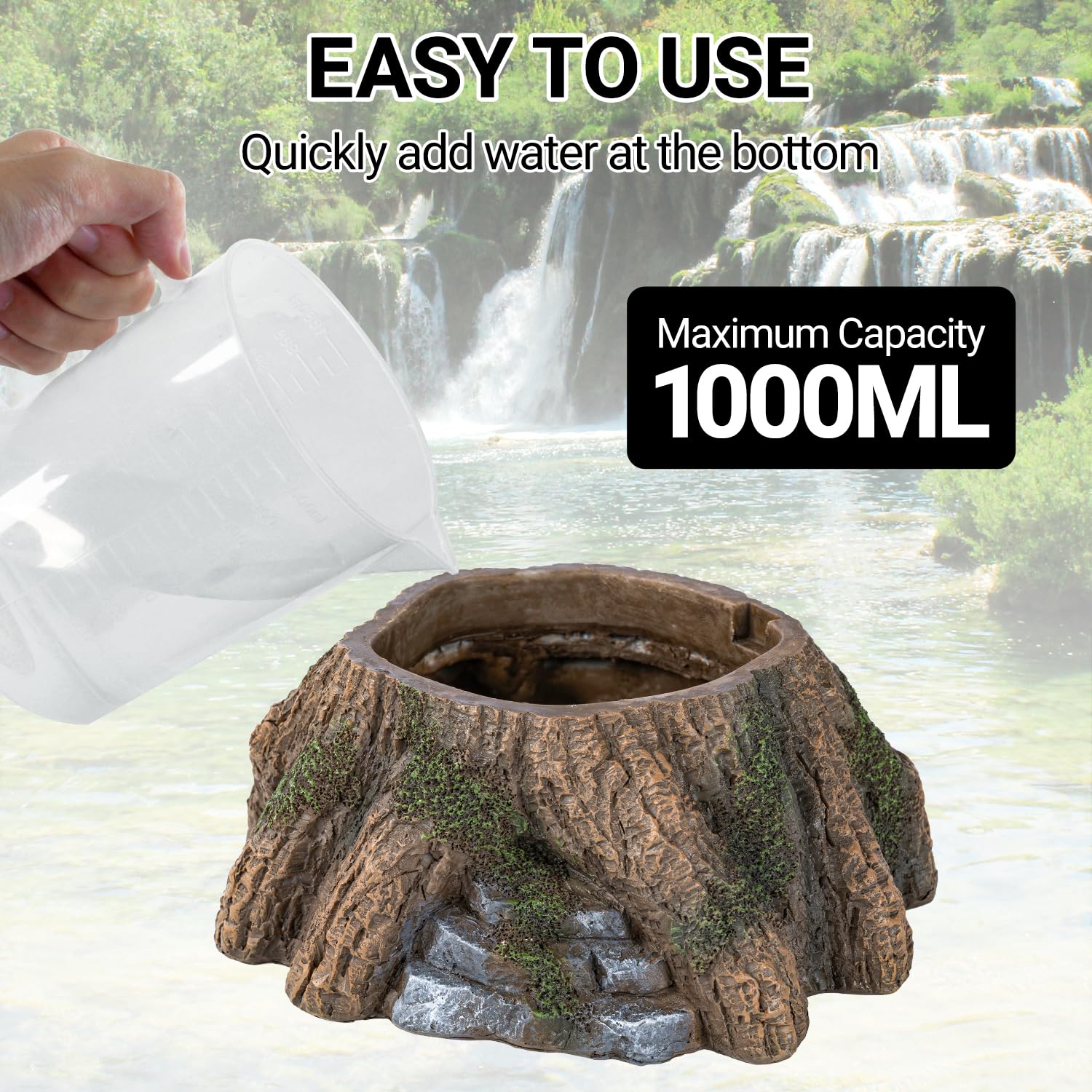 REPTIZOO 1000ml detachable tank simplifies refills during misting sessions.