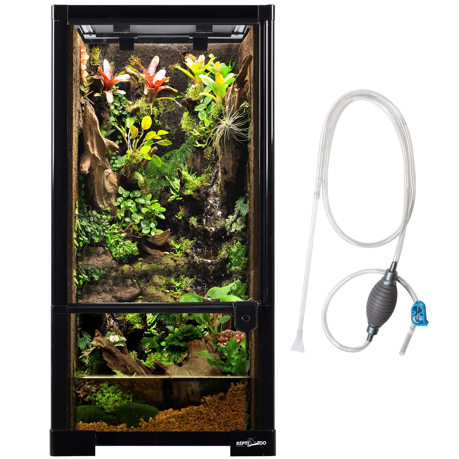 REPTIZOO 15 Gal full-glass terrarium front view for clear pet visibility and observation