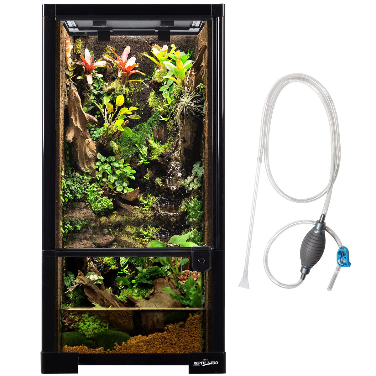 REPTIZOO 15 Gal full-glass terrarium front view for clear pet visibility and observation